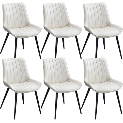 NMVAWIPT 6er-Set Moderne Nordische Esszimmerstühle Mit Kunst-PU-Leder Und Schwarzen Metallbeinen for Küche Wohnzimmer(Off White) von NMVAWIPT