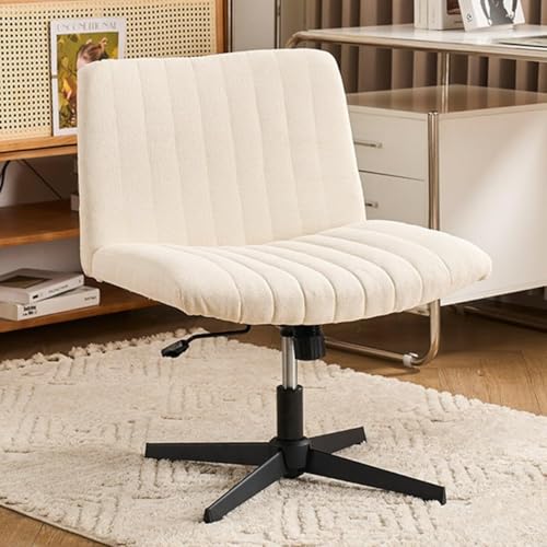 NMVAWIPT Armloser Samt-Bürostuhl, Drehbarer Schreibtischstuhl Mit Einstellbarer Höhe Und Ergonomischer Rückenlehne, Moderne Heimcomputer-Arbeitsstühle(White) von NMVAWIPT