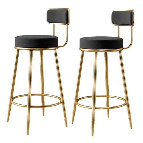 NMVAWIPT Barhocker, 2er-Set, Moderner, Mit Samt Gepolsterter Stuhl Mit Goldenen Metallbeinen Und Rückenlehnen for Küche, Esszimmer Und Frühstücksstuhl(Black) von NMVAWIPT
