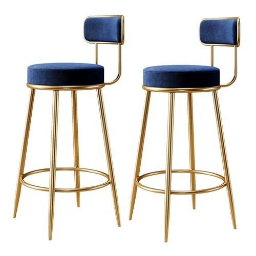 NMVAWIPT Barhocker, 2er-Set, Moderner, Mit Samt Gepolsterter Stuhl Mit Goldenen Metallbeinen Und Rückenlehnen for Küche, Esszimmer Und Frühstücksstuhl(Blue) von NMVAWIPT