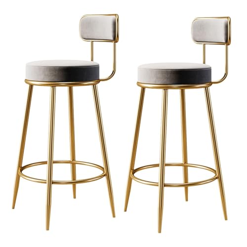 NMVAWIPT Barhocker, 2er-Set, Moderner, Mit Samt Gepolsterter Stuhl Mit Goldenen Metallbeinen Und Rückenlehnen for Küche, Esszimmer Und Frühstücksstuhl(Gray) von NMVAWIPT