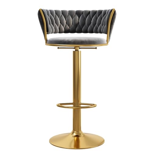 NMVAWIPT Barhocker, Höhenverstellbarer, 360° Drehbarer, Samtgepolsterter Stuhl, Goldener Thekenhocker Mit Fußstütze(Gray,Gold Leg) von NMVAWIPT