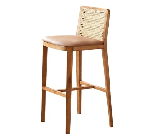NMVAWIPT Barhocker Aus Holz Mit Rückenlehne Rohrgeflecht Und Gepolsterter Sitzfläche, Komplett Montierter Esszimmerstuhl Im Landhausstil for Kücheninsel Oder Hausbar(Color 2,2PCS) von NMVAWIPT