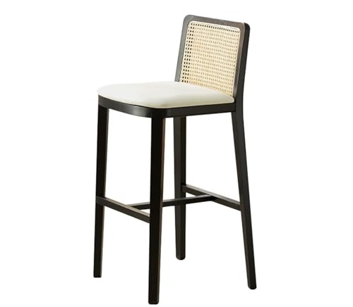 NMVAWIPT Barhocker Aus Holz Mit Rückenlehne Rohrgeflecht Und Gepolsterter Sitzfläche, Komplett Montierter Esszimmerstuhl Im Landhausstil for Kücheninsel Oder Hausbar(Color 4,2PCS) von NMVAWIPT