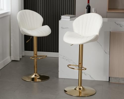 NMVAWIPT Barhocker Aus Kunstleder, 2er-Set, Höhenverstellbare Barstühle, Moderne Drehbare Barhocker Mit Schalenförmiger Rückenlehne, Küchenhocker(Pu Leather-beige,2PCS) von NMVAWIPT