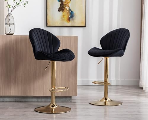 NMVAWIPT Barhocker Aus Kunstleder, 2er-Set, Höhenverstellbare Barstühle, Moderne Drehbare Barhocker Mit Schalenförmiger Rückenlehne, Küchenhocker(Velvet-Black,2PCS) von NMVAWIPT