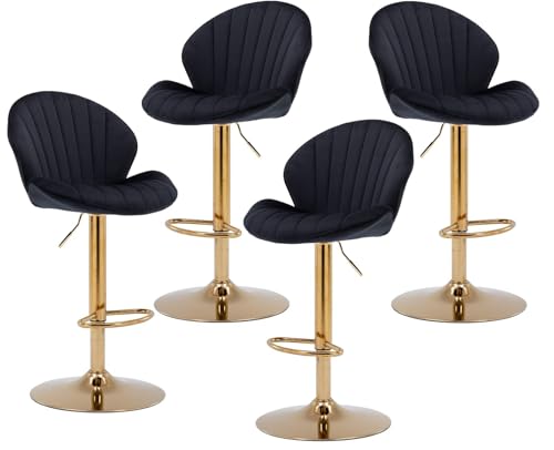 NMVAWIPT Barhocker Aus Kunstleder, 2er-Set, Höhenverstellbare Barstühle, Moderne Drehbare Barhocker Mit Schalenförmiger Rückenlehne, Küchenhocker(Velvet-Black,4PCS) von NMVAWIPT