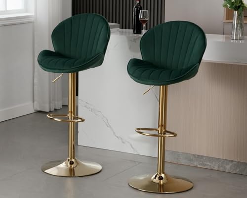 NMVAWIPT Barhocker Aus Kunstleder, 2er-Set, Höhenverstellbare Barstühle, Moderne Drehbare Barhocker Mit Schalenförmiger Rückenlehne, Küchenhocker(Velvet-Green,2PCS) von NMVAWIPT