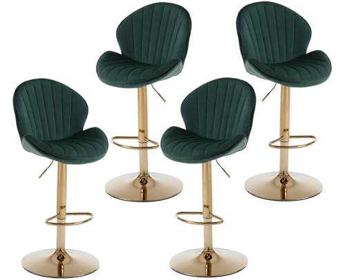 NMVAWIPT Barhocker Aus Kunstleder, 2er-Set, Höhenverstellbare Barstühle, Moderne Drehbare Barhocker Mit Schalenförmiger Rückenlehne, Küchenhocker(Velvet-Green,4PCS) von NMVAWIPT