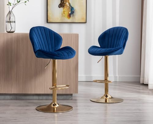 NMVAWIPT Barhocker Aus Kunstleder, 2er-Set, Höhenverstellbare Barstühle, Moderne Drehbare Barhocker Mit Schalenförmiger Rückenlehne, Küchenhocker(Velvet-Navy Blue,2PCS) von NMVAWIPT