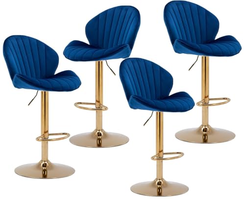 NMVAWIPT Barhocker Aus Kunstleder, 2er-Set, Höhenverstellbare Barstühle, Moderne Drehbare Barhocker Mit Schalenförmiger Rückenlehne, Küchenhocker(Velvet-Navy Blue,4PCS) von NMVAWIPT