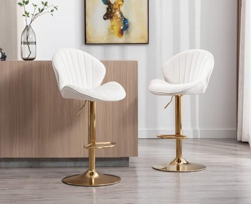 NMVAWIPT Barhocker Aus Kunstleder, 2er-Set, Höhenverstellbare Barstühle, Moderne Drehbare Barhocker Mit Schalenförmiger Rückenlehne, Küchenhocker(Velvet-beige,2PCS) von NMVAWIPT
