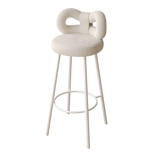 NMVAWIPT Barhocker Aus Samt Mit Rückenlehne Und Metallbeinen, Bequemer Gepolsterter Stuhl for Die Frühstückstheke In Der Küche(White,Height:65cm) von NMVAWIPT
