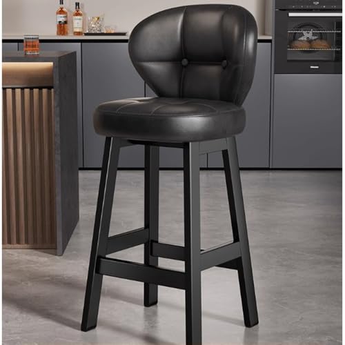 NMVAWIPT Barhocker Im Nordischen Stil, Mit Rückenlehne Und Latexkissen, Gepolsterter Esszimmerstuhl for Die Küche Oder Den Theken-Empfangsbereich(Swivel-Black,Seat Height 75cm) von NMVAWIPT