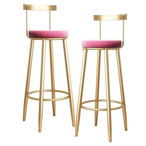 NMVAWIPT Barhocker In Thekenhöhe Mit Rückenlehne, 2er-Set, Rahmen Aus Schmiedeeisen, Samtkissen for Küche, Café, Esszimmer(Pink,75cm(29.5 Inch)) von NMVAWIPT
