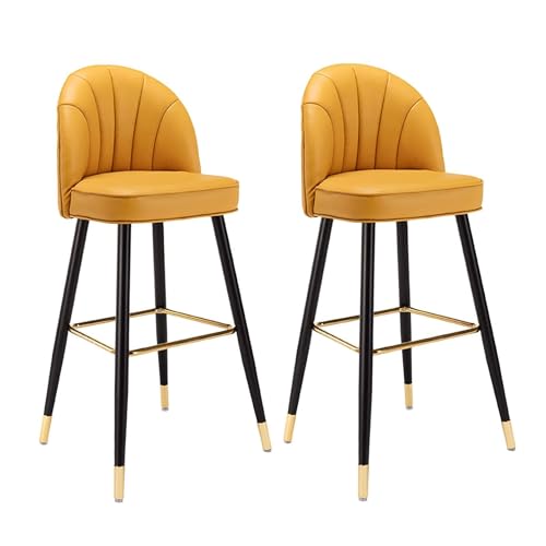 NMVAWIPT Barhocker Mit Fußstütze Und Metallrahmen, 2er-Set – Hoher Kücheninsel-Stuhl Im Industriestil, Moderner Polsterstuhl Aus Kunstleder(Yellow,65cm) von NMVAWIPT