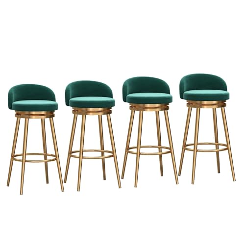 NMVAWIPT Barhocker Mit Samtpolsterung, 360° Drehbar, Rückenlehne, Stühle In Thekenhöhe for Die Kneipenküche, Fußstütze Aus Goldenem Metall(4pcs,Green) von NMVAWIPT