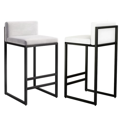 NMVAWIPT Barhocker Mit Samtpolsterung Und Rückenlehne – Stabile Barhocker Mit Metallrahmen for Kücheninseln, Bars Und Cafés(White,2Pcs 75cm) von NMVAWIPT