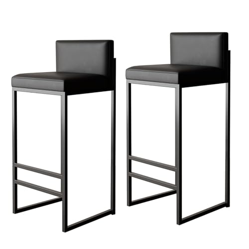 NMVAWIPT Barhocker-Set In Thekenhöhe, Armlose, Gepolsterte Rückenlehne, PU-Leder, Kücheninselstühle Mit Schwarzgoldenen Metallbeinen(Black+Black-2 Pcs,65CM) von NMVAWIPT