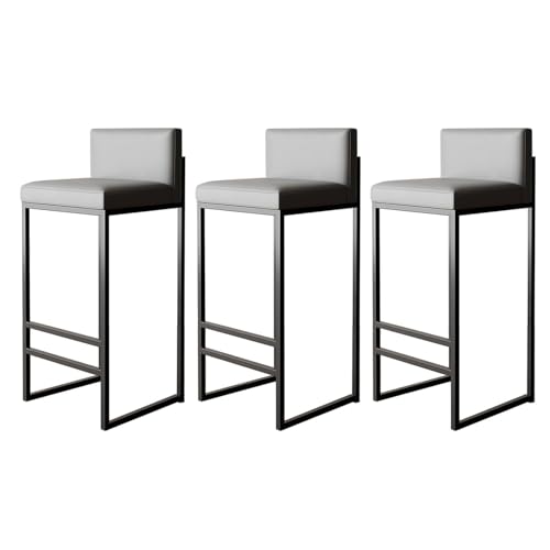 NMVAWIPT Barhocker-Set In Thekenhöhe, Armlose, Gepolsterte Rückenlehne, PU-Leder, Kücheninselstühle Mit Schwarzgoldenen Metallbeinen(Grey+Black-3 Pcs,65CM) von NMVAWIPT