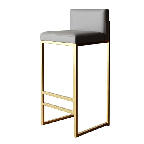 NMVAWIPT Barhocker-Set In Thekenhöhe, Armlose, Gepolsterte Rückenlehne, PU-Leder, Kücheninselstühle Mit Schwarzgoldenen Metallbeinen(Grey+Gold-1 Pcs,65CM) von NMVAWIPT