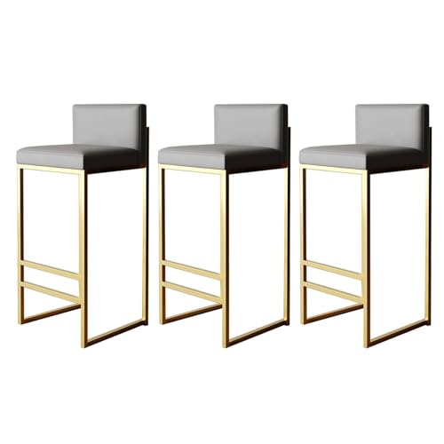 NMVAWIPT Barhocker-Set In Thekenhöhe, Armlose, Gepolsterte Rückenlehne, PU-Leder, Kücheninselstühle Mit Schwarzgoldenen Metallbeinen(Grey+Gold-3 Pcs,75CM) von NMVAWIPT