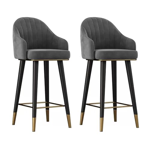 NMVAWIPT Barhocker aus Samt mit 360°-Drehung und Rückenlehne, 2er-Set, for die Hausbar/Kücheninsel/Esszimmer(Dark Grey,High:75CM) von NMVAWIPT
