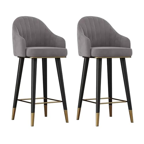 NMVAWIPT Barhocker aus Samt mit 360°-Drehung und Rückenlehne, 2er-Set, for die Hausbar/Kücheninsel/Esszimmer(Light Grey,High:75CM) von NMVAWIPT