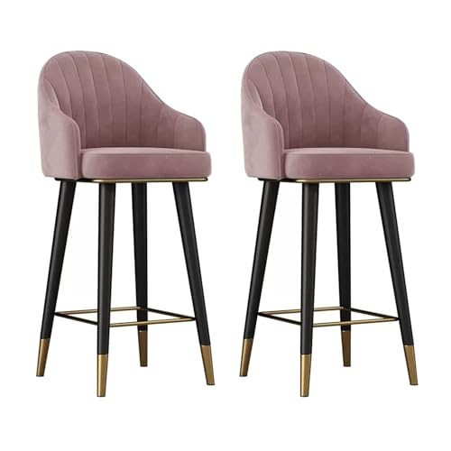 NMVAWIPT Barhocker aus Samt mit 360°-Drehung und Rückenlehne, 2er-Set, for die Hausbar/Kücheninsel/Esszimmer(Pink,High:75CM) von NMVAWIPT