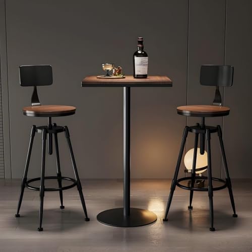 NMVAWIPT Bartisch-Set for Die Küche Zu Hause, Mit Holzplatte, Schwarzem Eisengestell, Thekentisch Im Vintage-Stil Und Drehstühlen(Square) von NMVAWIPT