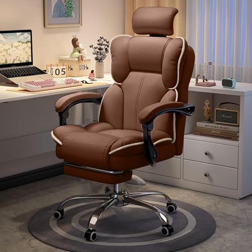 NMVAWIPT Big & Tall Chefsessel Mit Hoher Rückenlehne, Ergonomischer Gaming- Und Schreibtischstuhl Aus Leder Mit Fußstütze, Verstellbare Neigung Von 90°–135°(Brown,Casual) von NMVAWIPT