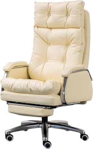 NMVAWIPT Big & Tall Executive Ergonomischer Bürostuhl Mit 155° Neigung Und Einziehbarer Fußstütze – Arbeitsstuhl Aus PU-Leder(White) von NMVAWIPT