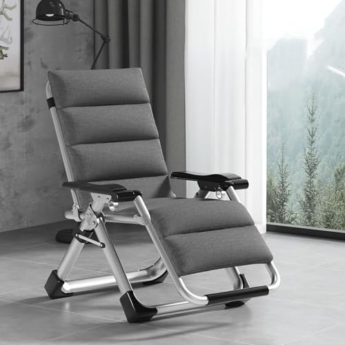 NMVAWIPT Büro-Nickerchen-Loungesessel, Faltbarer Liegestuhl Mit Abnehmbarem Kissen, Sonnenliege for Drinnen Und Draußen, Rasenpool, Terrasse(Grey Pad,Silver Frame) von NMVAWIPT