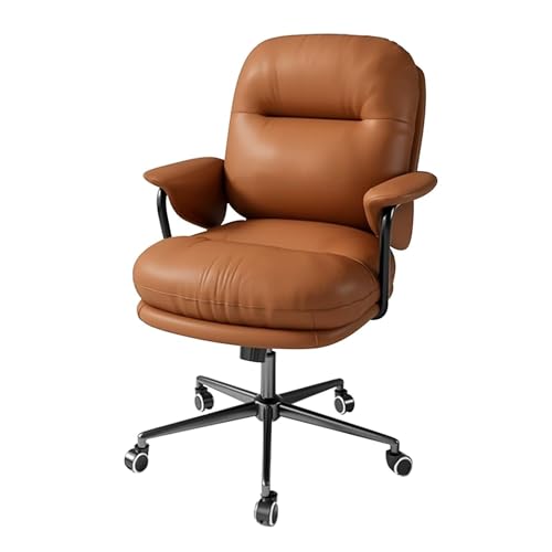 NMVAWIPT Büro-Schreibtisch-Drehstuhl Mit Rädern, Mittelhohe Rückenlehne Aus Leder Mit Armlehne Und Einziehbarer Fußstütze, Verstellbare Computerstühle(Brown) von NMVAWIPT