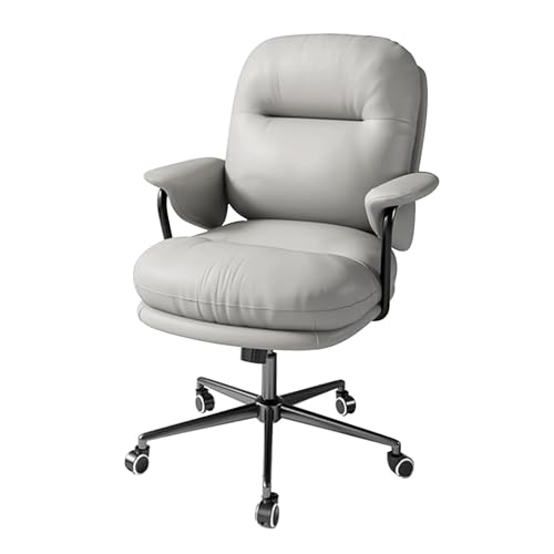 NMVAWIPT Büro-Schreibtisch-Drehstuhl Mit Rädern, Mittelhohe Rückenlehne Aus Leder Mit Armlehne Und Einziehbarer Fußstütze, Verstellbare Computerstühle(Light Grey) von NMVAWIPT