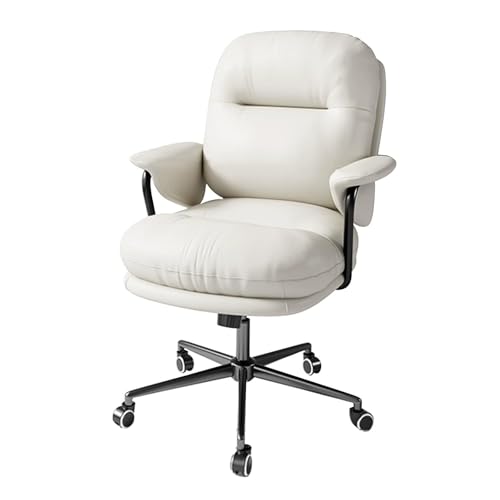 NMVAWIPT Büro-Schreibtisch-Drehstuhl Mit Rädern, Mittelhohe Rückenlehne Aus Leder Mit Armlehne Und Einziehbarer Fußstütze, Verstellbare Computerstühle(White) von NMVAWIPT
