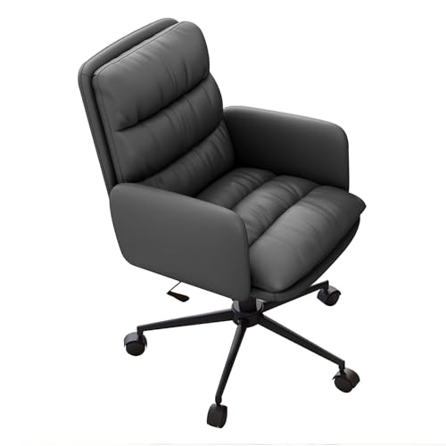 NMVAWIPT Bürostuhl Aus PU-Leder Mit Mittlerer Rückenlehne, Verstellbarer Ergonomischer Schreibtisch 360°-Drehung(Gray) von NMVAWIPT