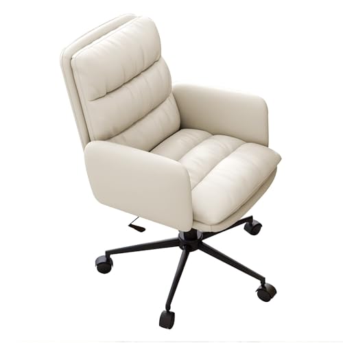 NMVAWIPT Bürostuhl Aus PU-Leder Mit Mittlerer Rückenlehne, Verstellbarer Ergonomischer Schreibtisch 360°-Drehung(White) von NMVAWIPT
