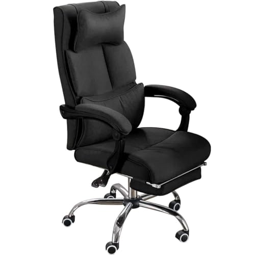 NMVAWIPT Bürostuhl Mit Verstellbarer Rückenlehne Und Fußstütze – 155°-Chef-Bürostuhl for Zuhause, Atmungsaktives Baumwollleinen, 500 Kg Tragkraft(Black) von NMVAWIPT