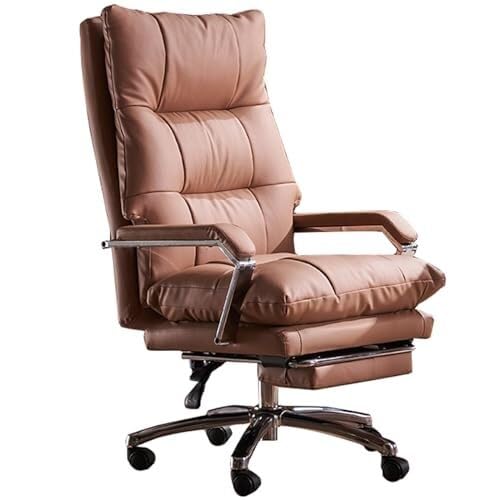 NMVAWIPT Chefsessel, Computer-Komfort-Drehstuhl Aus Echtem Leder Mit 90°-170°-Neigung Der Rückenlehne, Einziehbare Fußstütze(Brown) von NMVAWIPT