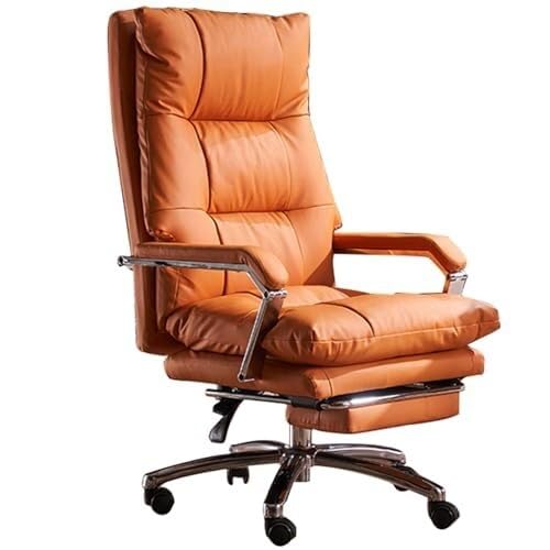 NMVAWIPT Chefsessel, Computer-Komfort-Drehstuhl Aus Echtem Leder Mit 90°-170°-Neigung Der Rückenlehne, Einziehbare Fußstütze(Orange) von NMVAWIPT
