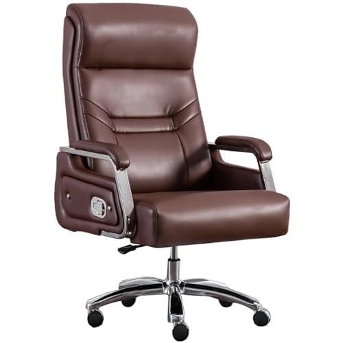NMVAWIPT Chefsessel Aus Echtem Leder, Verstellbarer Ergonomischer Schreibtisch, 35° Neigung(Brown) von NMVAWIPT