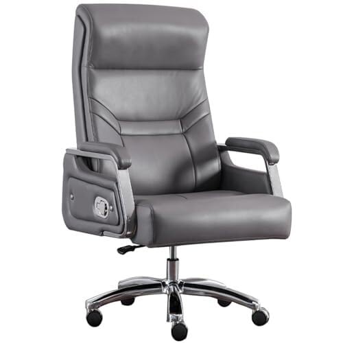 NMVAWIPT Chefsessel Aus Echtem Leder, Verstellbarer Ergonomischer Schreibtisch, 35° Neigung(Gray) von NMVAWIPT