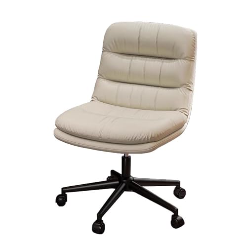 NMVAWIPT Chefsessel Aus Leder for Zuhause Und Das Büro, Ergonomischer 360°-Drehstuhl Mit Einstellbarer Neigung Und Höhe, Rollbar(Off-White) von NMVAWIPT