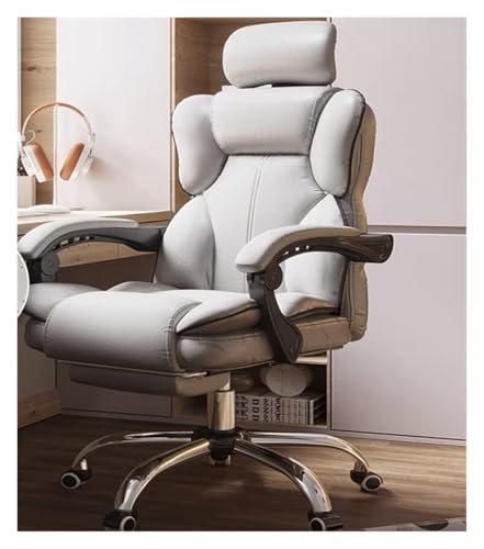 NMVAWIPT Computerstuhl Fürs Homeoffice, Drehbarer Gaming- Und Executive-Stuhl Mit Liegefunktion, Leder, Ergonomische S-förmige Rückenlehne, Verstellbare Kopfstütze(Gray,Foot Pedal) von NMVAWIPT