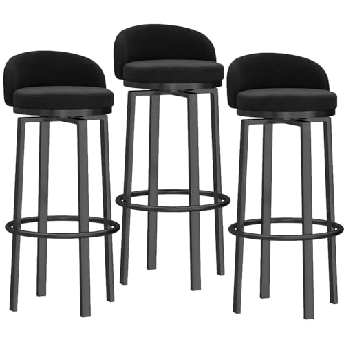 NMVAWIPT Drehbare Barhocker, 3er-Set, Moderne Samtpolsterung Mit Rückenlehne Und Metallbeinen for Kücheninsel, Hausbar, Esszimmer(Black,75cm(29.5in)) von NMVAWIPT