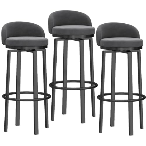 NMVAWIPT Drehbare Barhocker, 3er-Set, Moderne Samtpolsterung Mit Rückenlehne Und Metallbeinen for Kücheninsel, Hausbar, Esszimmer(Gray,75cm(29.5in)) von NMVAWIPT