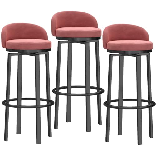 NMVAWIPT Drehbare Barhocker, 3er-Set, Moderne Samtpolsterung Mit Rückenlehne Und Metallbeinen for Kücheninsel, Hausbar, Esszimmer(Pink,75cm(29.5in)) von NMVAWIPT