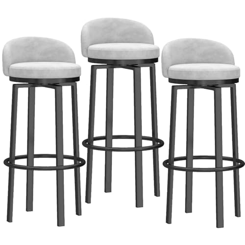 NMVAWIPT Drehbare Barhocker, 3er-Set, Moderne Samtpolsterung Mit Rückenlehne Und Metallbeinen for Kücheninsel, Hausbar, Esszimmer(White,65cm(25.6in)) von NMVAWIPT