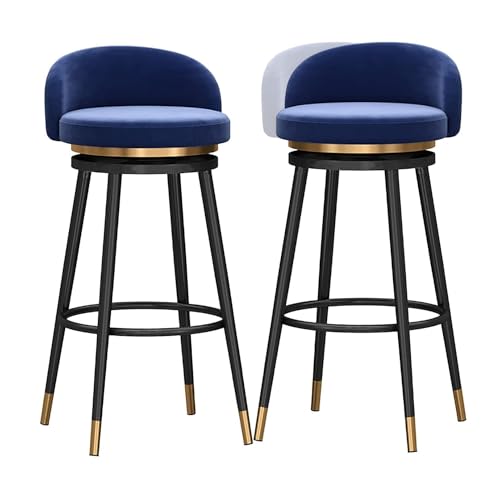 NMVAWIPT Drehbare Barhocker, 4er-Set, Moderner, Samtgepolsterter Stuhl Mit Metallfuß, Rückenlehne Und Fußstütze for Kücheninsel Und Esszimmer(Blue-Gold Leg,2 PCS) von NMVAWIPT